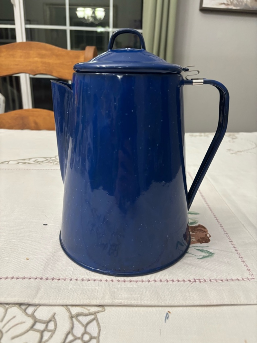 Vintage style blue speckled enamelware coffee pot farmhouse, cottage decor